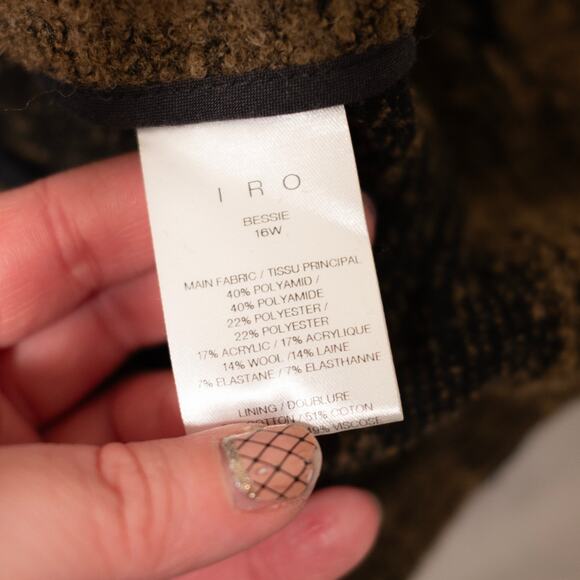 IRO Bessie Jacket Brown Moto Boucle Asymmetric High Funnel Neck SZ 10 US - Picture 8 of 9